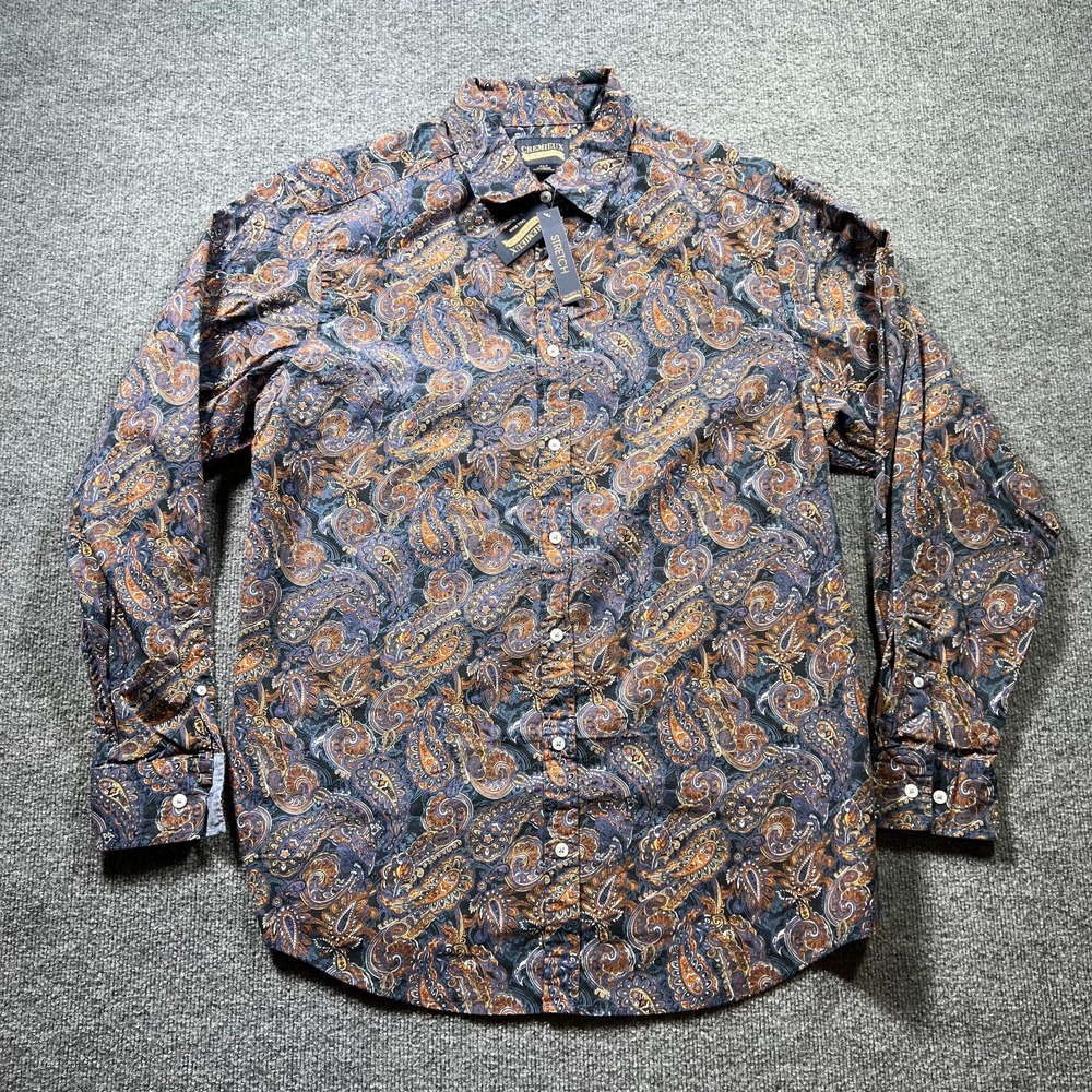Cremieux Premium Denim Shirt Men XLT Multicolor Paisley Button Front Stretch NWT